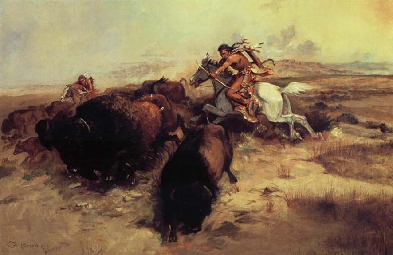 Charles M Russell Buffalo Hunt oil painting image